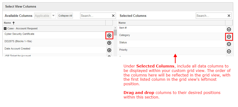 Select View Columns