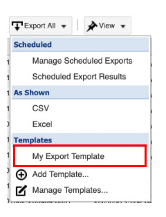 Custom Export Template Selection