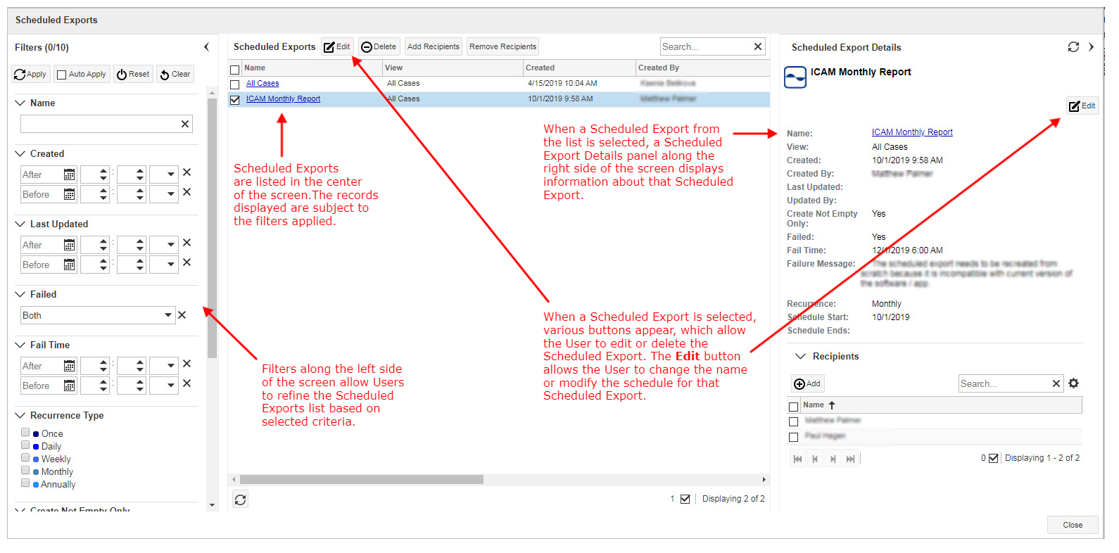 Scheduled Exports Window