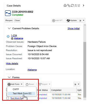 Optional Case Forms