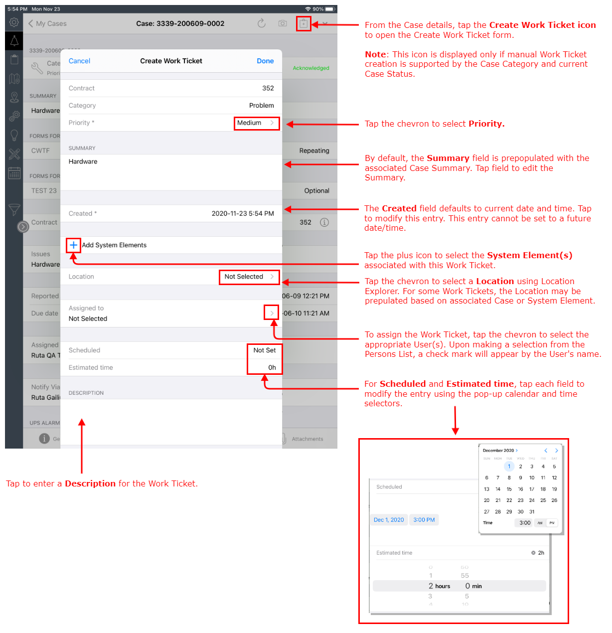 Create Work Ticket Annotated