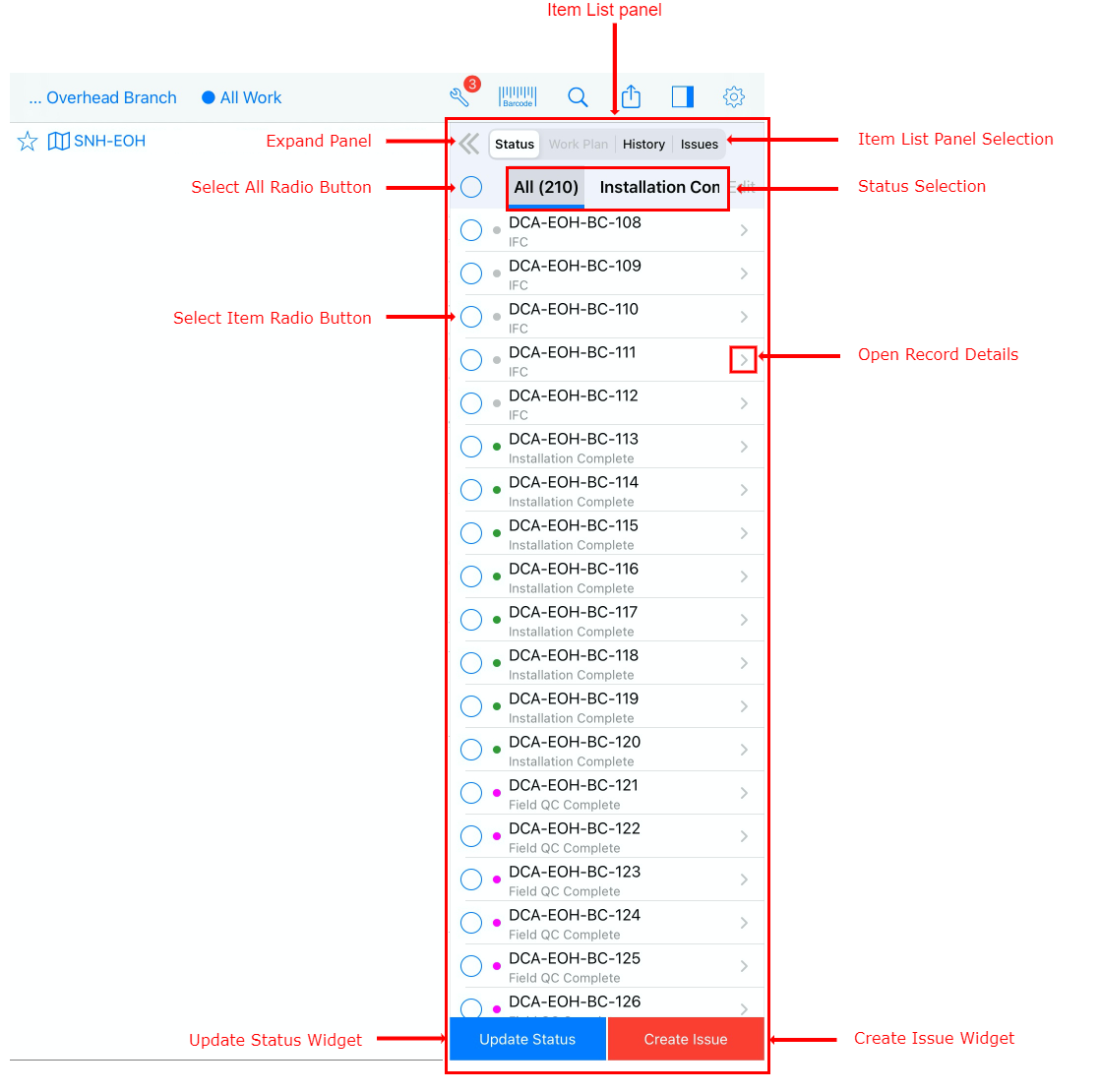 Item List Panel Annotated