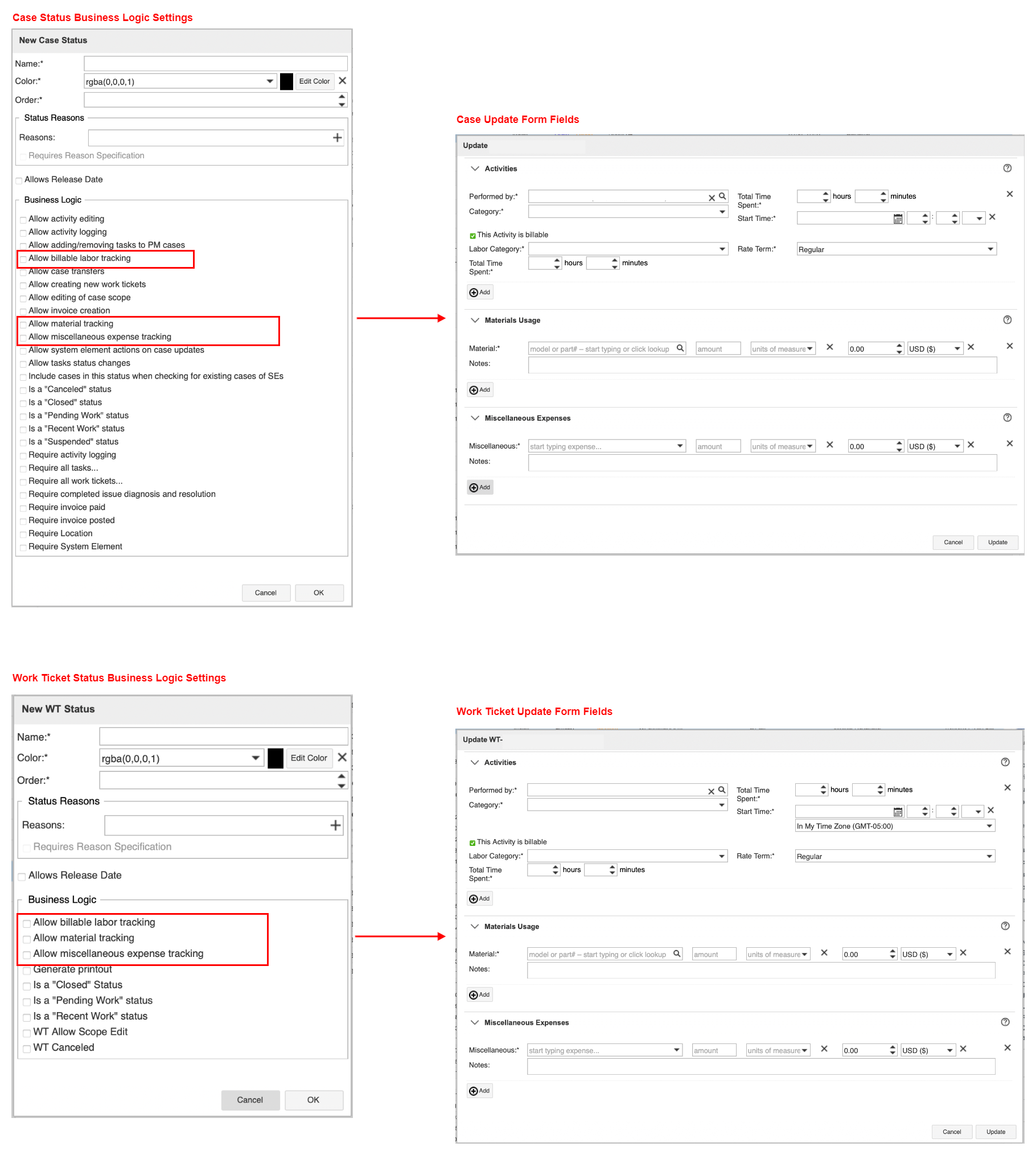 Case and WT Status Business Logic Settings