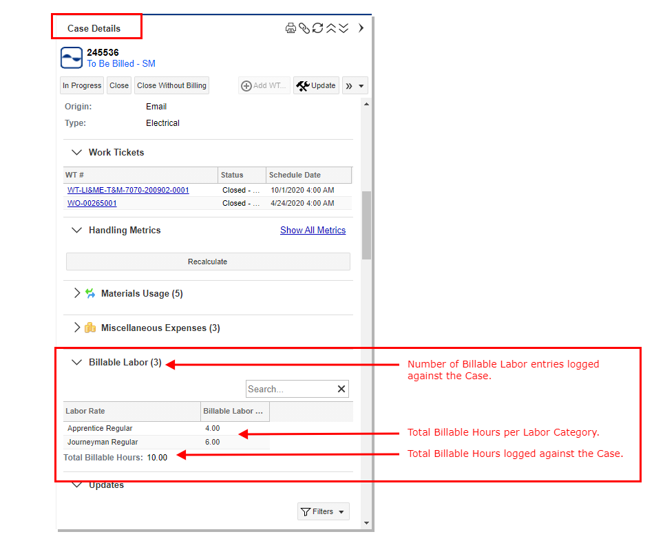 Billable Labor Widget - Case Details