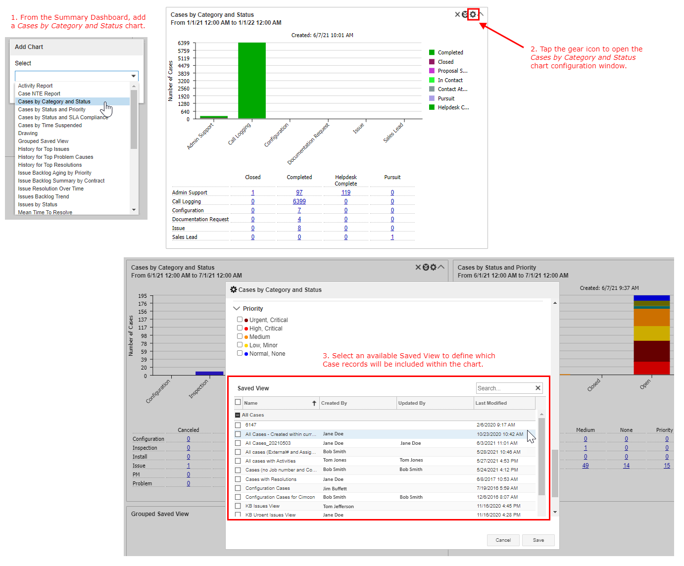 Cases by Category and Status Chart - Saved View Support