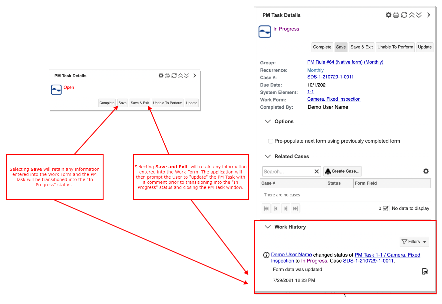 Save and Save and Exit Work Form Functions