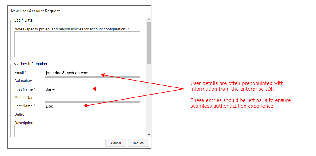New User Account Request Prepopulated