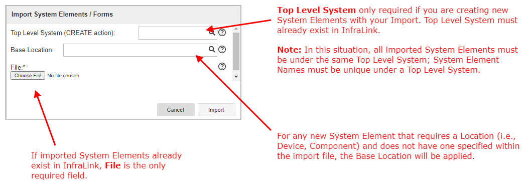 Import System Elements Form