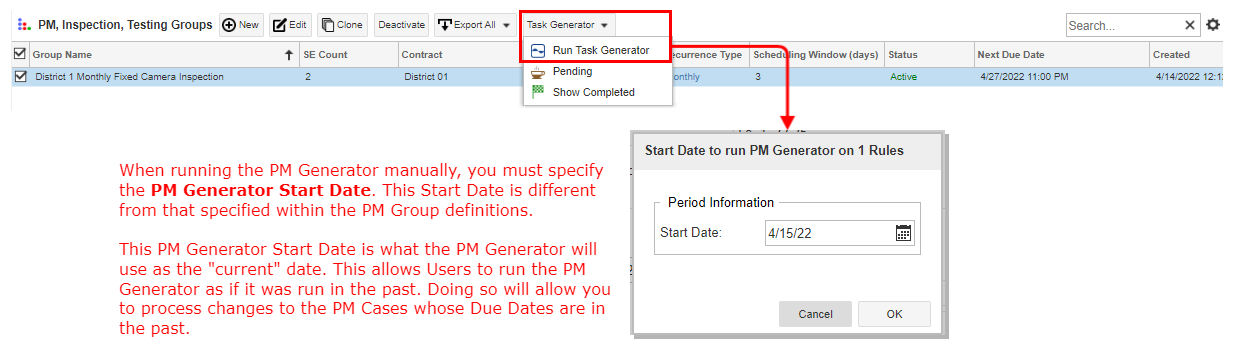 PM Generator Start Date