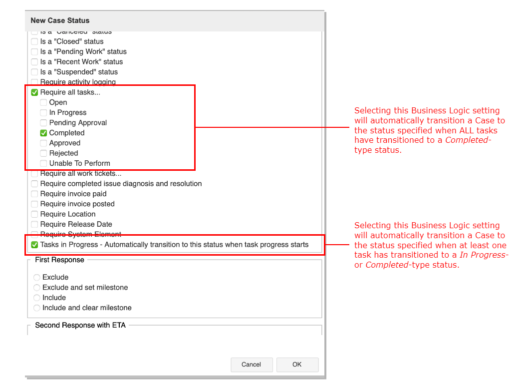 Status Business Logic for Task-based Transitions