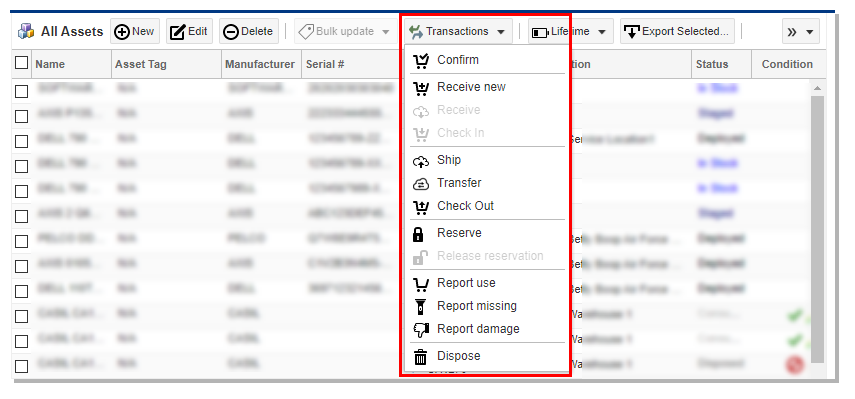 Transactions Menu