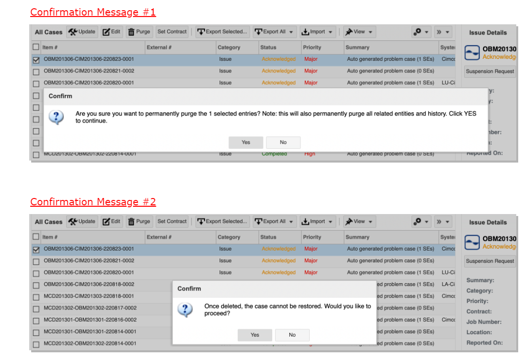 Case Delete Confirmation Prompts