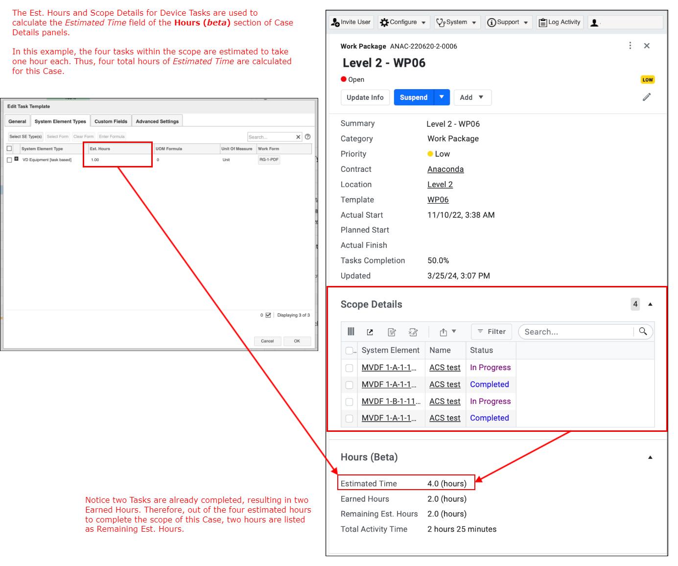 Hours (beta) Section of Case Details