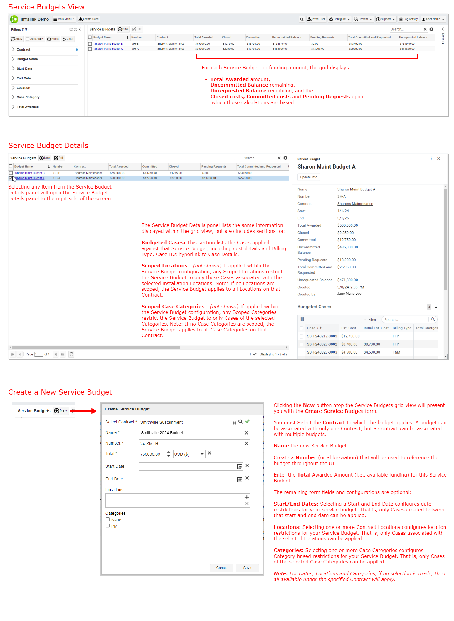 Service Budget View and Details